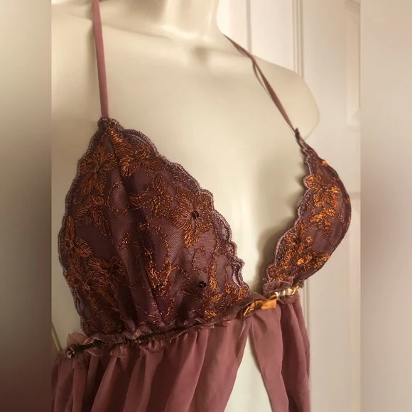 Victorias’s Secret Lingerie Top Medium And Lace G String Thong Maroon Baby Doll - Picture 3 of 13